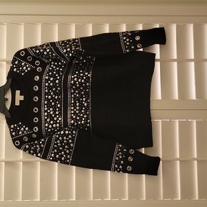 MICHAEL KORS Gromet sweatshirt.  Absolutely STUNNING XS black/silver shirt Warm